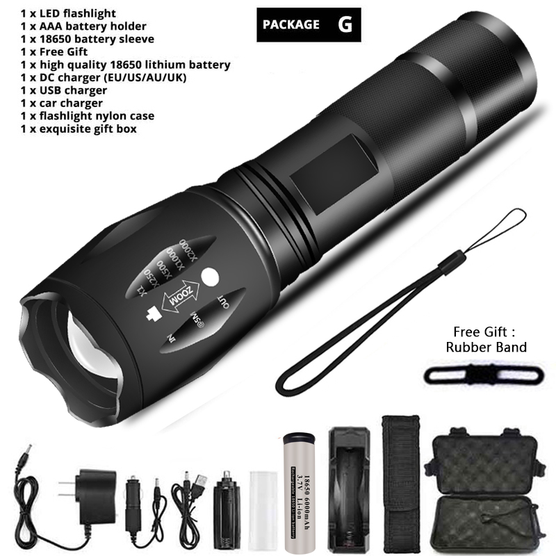 Zhuiguangzhe led-lommelygte ultralys lommelygte  l2/v6 camping 5 switch-tilstande vandtæt zoombar cykellygte bruger 18650 batterier: Gul / Guld