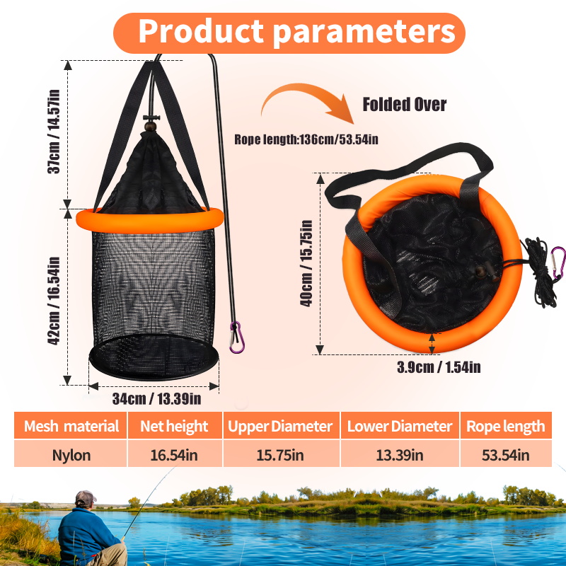 Rede de proteção de peixes de náilon, plástico pendurado preto verde, protetor de peixes preto laranja de náilon, dobrável portátil, peixe flutuante de alta qualidade g