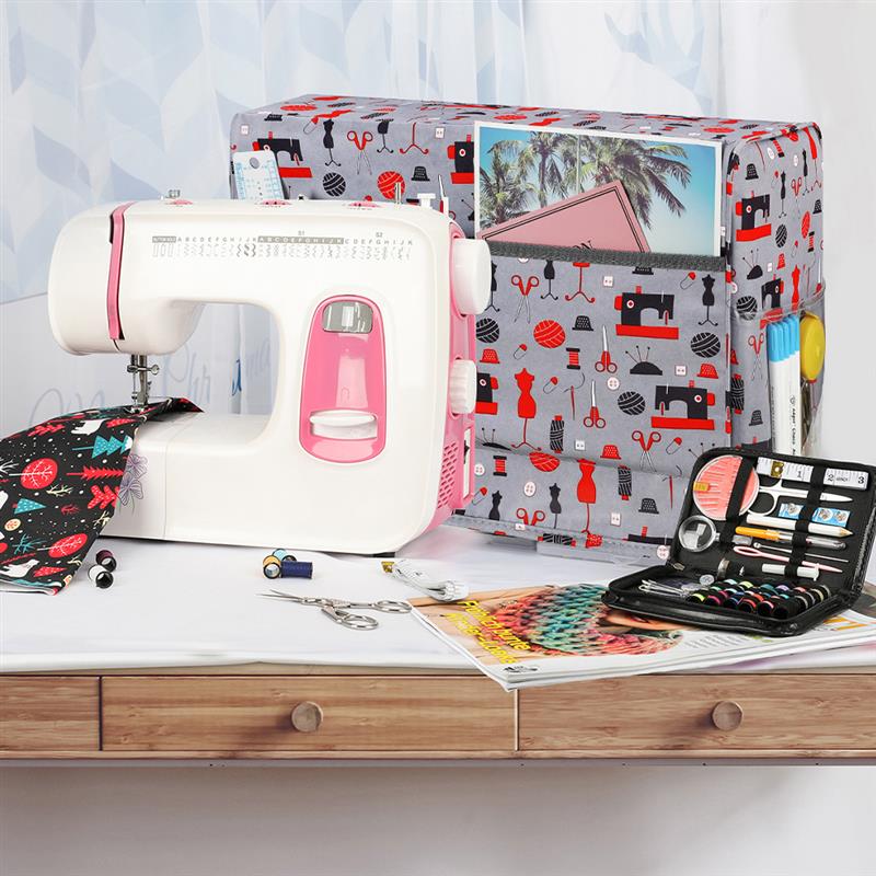 Sewing Machine Cover Cotton Canvas Dust Cover Protector with Pockets for Most Standard Sewing Machines