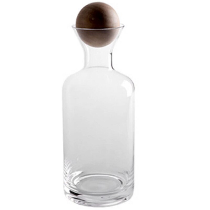 Nordic Glass Carafe Water Pitcher with Wood Lid Kettle Drinking Cup Tea Pot Juice Jug Household Drinkware Clear Water Bottle: Transparent