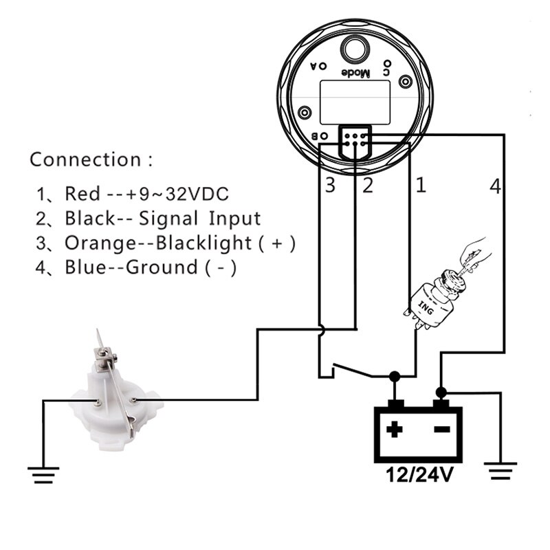 52mm Boat Marine Rudder Angle Indicator 0-190 ohm With Rudder Angle Sensor 8 color backlight 12V/24V