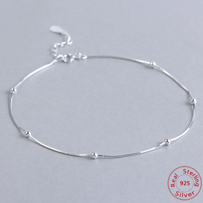 Dunne Pure Echt 925 Sterling Zilveren Kralen Curb Kettingen Enkelband Voor Vrouwen Meisjes Vriend Strand Voet Sieraden Been Armband Barefoot