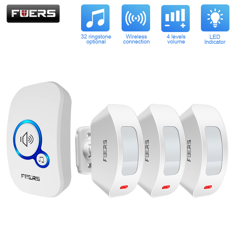 FUERS Drahtloser Türsensor, Alarm, Türklingeln, Glockenspiel, Heimsicherheit, Bewegungsmelder, Besucheralarm, Willkommensglockenspiel, Einbruchalarmsystem: MULTI / EU-Stecker