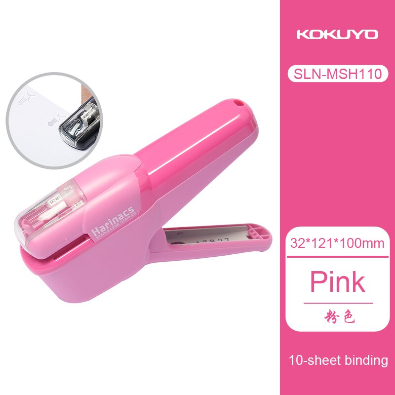 KOKUYO-grapadora sin aguja, SLN-MSH110, harinacs, portátil, ahorro de trabajo, puede engrapar 10 hojas, 1 ud.: Rosa