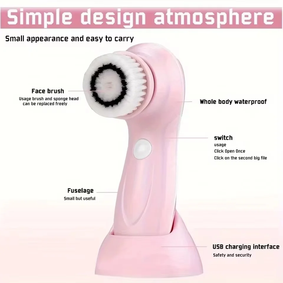 Cepillo de limpieza facial eléctrico con 3/6 cabezales intercambiables, masaje de limpieza profunda y limpiador facial para eliminación de espinillas