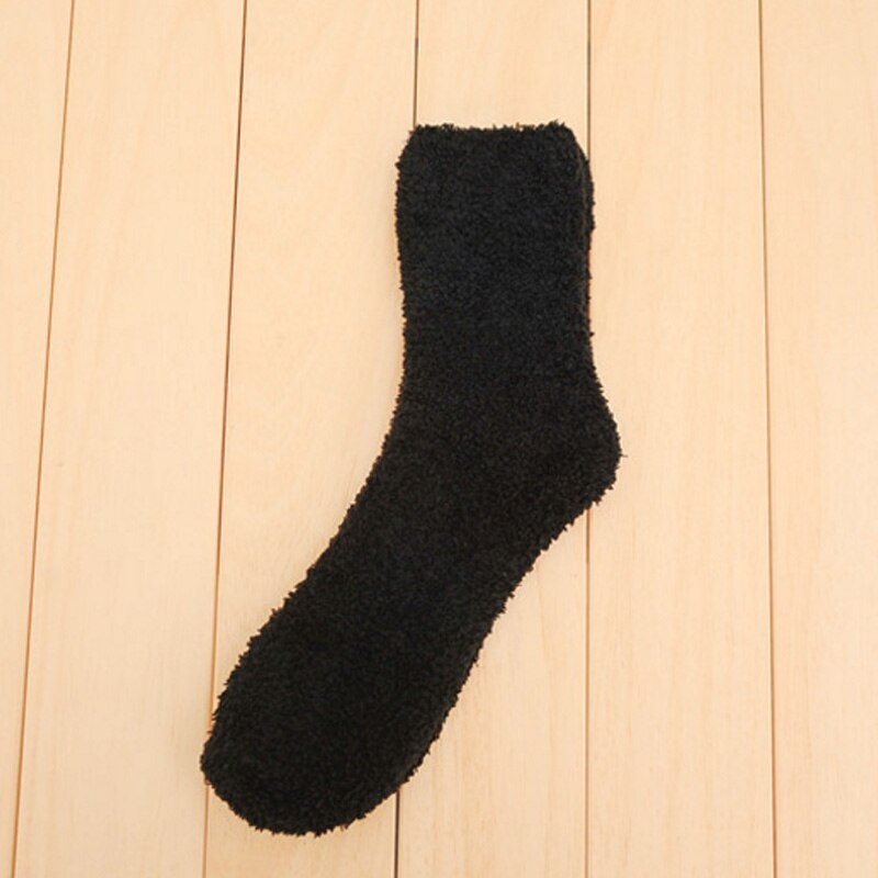 Mannen Dikker Sokken Winter Warm Coral Fleece Pluizige Effen Kleur Slaap Mannelijke Bed Sokken Calcetines: Black