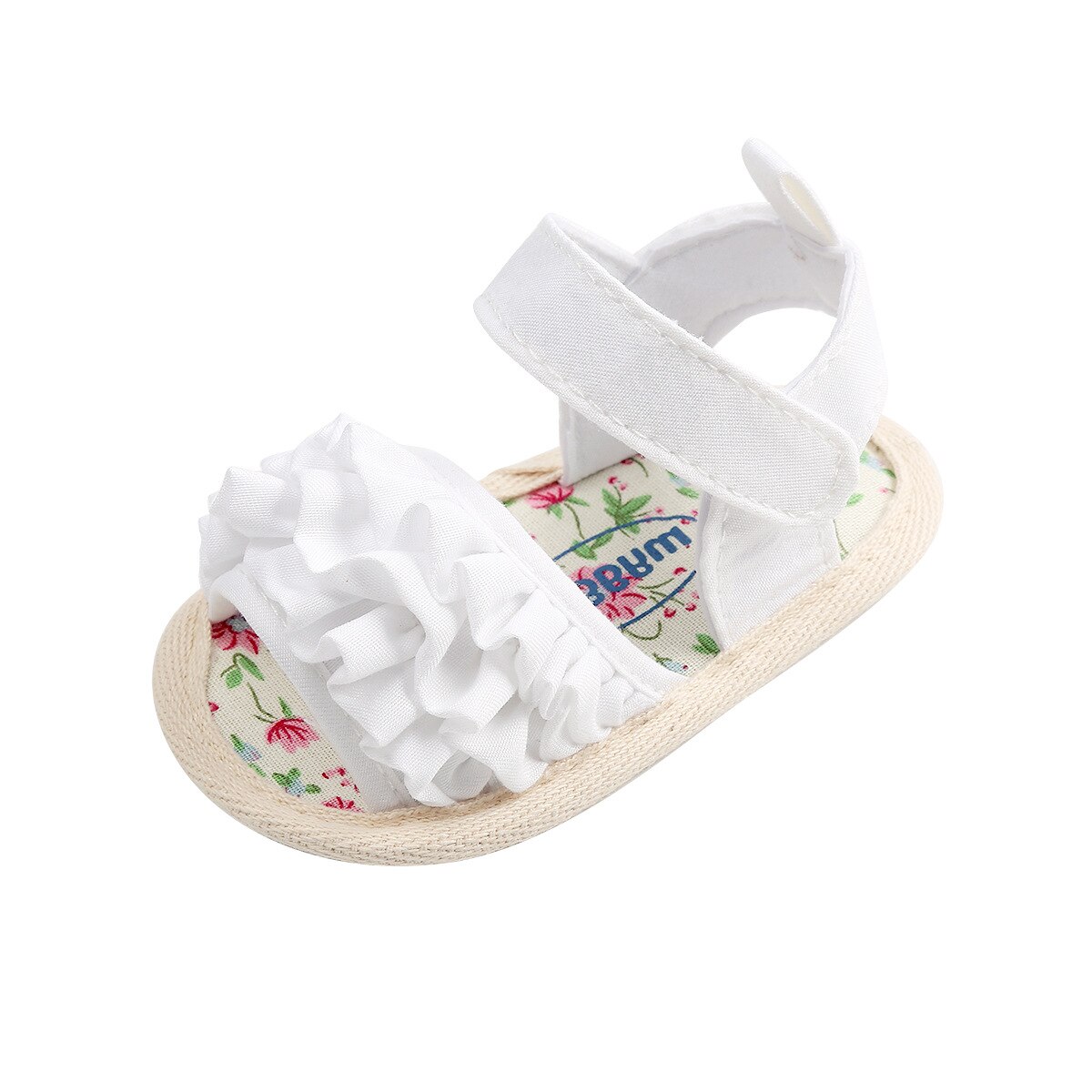 Pasgeboren Baby Zomer Sandalen Meisjes Bloem Peuter Schoenen Flats Sandalen Prinses Leuke Strand Schoenen Rubberen Zool Antislip Crib schoenen: WHITE / 7-12 Months