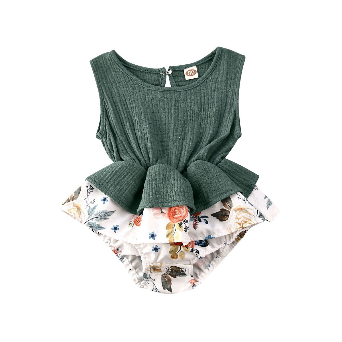 Born clothes baby meisjes mouwloos bodysuit met ruches en bloemenprint: Groente / 9m