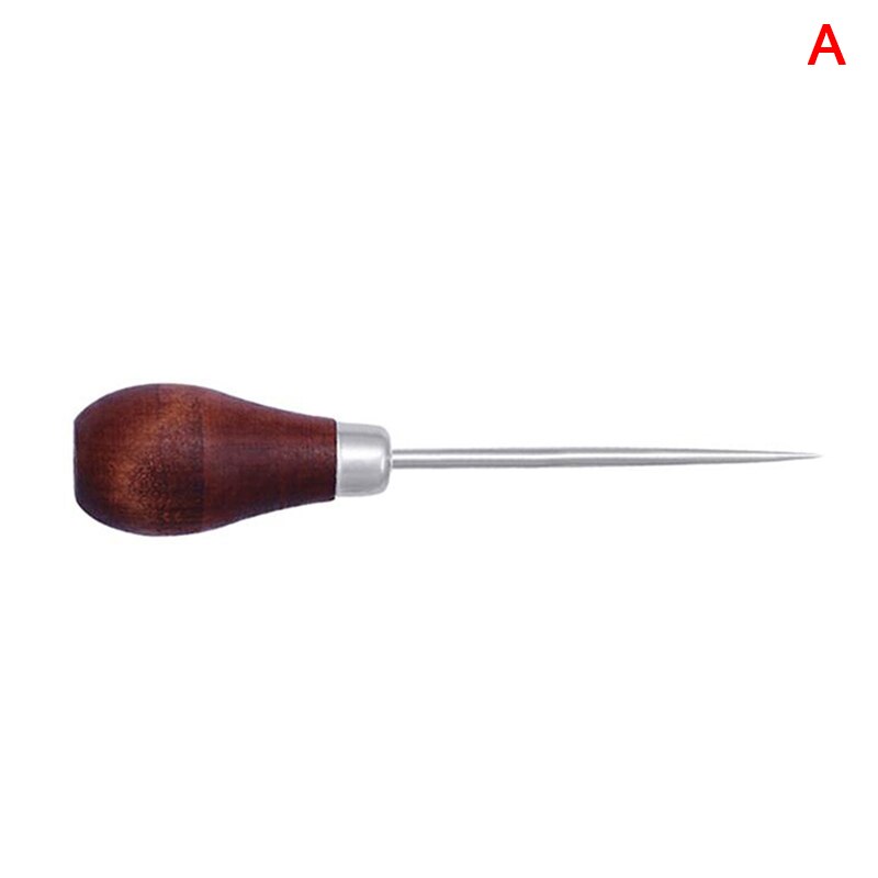 1Pc Hole Punches Cloth Awl Sewing Tool Hole Punching Leather Wood Handle Steel awl Craft Stitching Leather: A