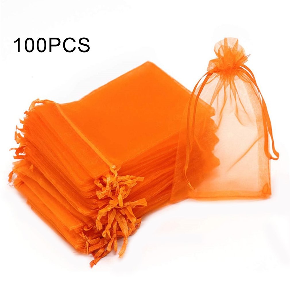 100pcs/lots 7x9cm Organza Kordelzug Taschen Schmuck Paket Taschen Garn Beutel Weihnachten/Hochzeit gefälligkeiten Und: Orange