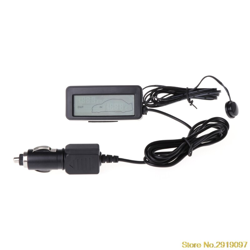 Car Inside Outside Thermometer LCD Display Indoor Outdoor Thermometer 12V Vehicles 1.5m Cable Sensor