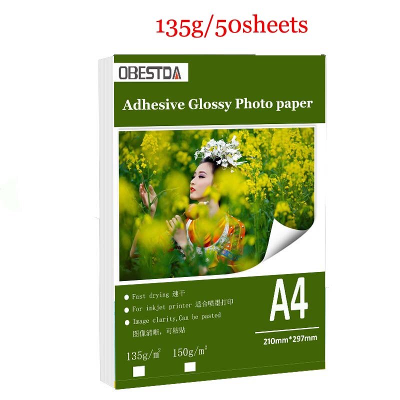 A4 50 ark  a6 100 ark 135g 150g højglans selvklæbende inkjet-udskrivning med bagklæbemærkat fotopapir: 135g a4