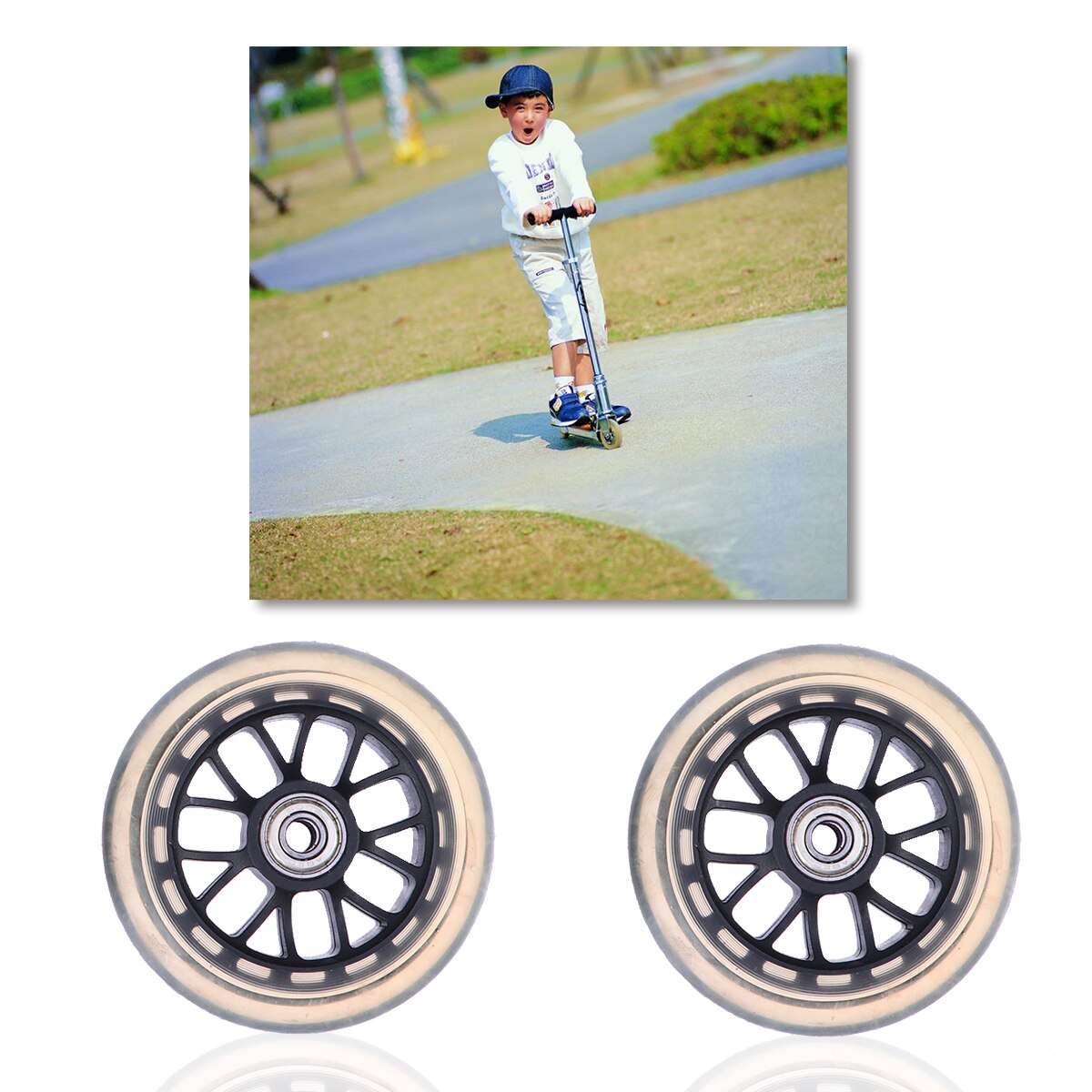 Ruedas de patinete de 100mm de repuesto, rodamientos Pro instalados, rodamientos para niños, ruedas de repuesto duraderas silenciosas