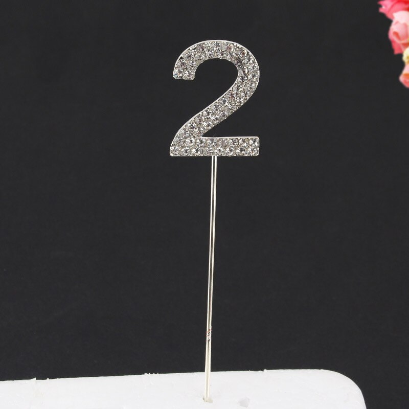 Glitter Alloy Rhinestone Number Cake Toppers Baby Shower Birthday Decoration Wedding Gold Silver Digital Cakes Dessert Decor: Sliver-2