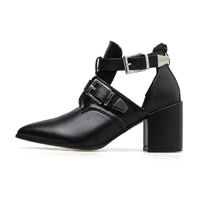 Taille 42 bottines femmes bout pointu à talons hauts femmes bottes d'été pompes Mules Sexy dames évider boucle sangle bottes de fête