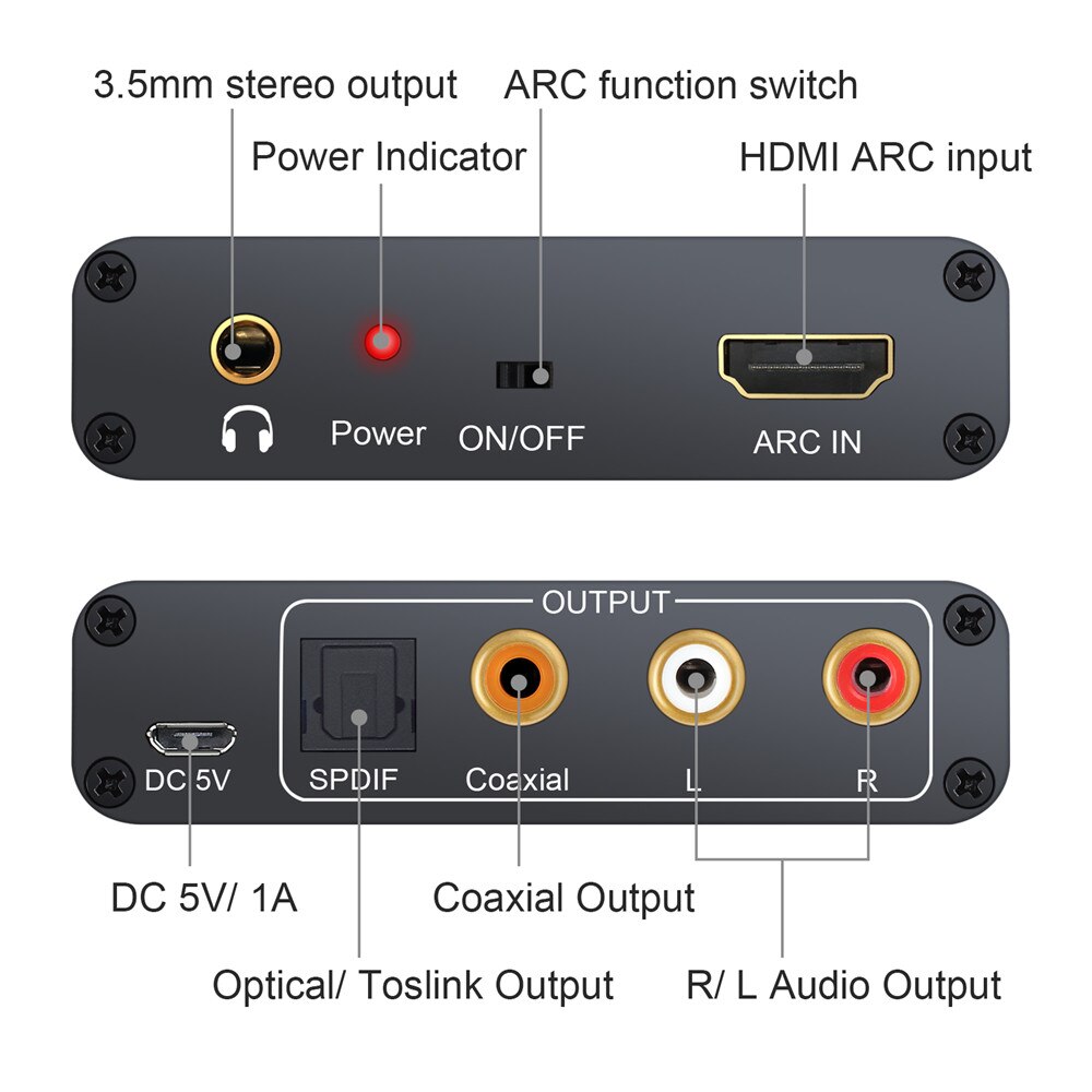 192Khz Hdmi-Compatibel Arc Audio Extractor Hdmi Audio Adapter Digitaal Naar Analoog Audio Converter Dac Spdif Rca 3.5mm Jack Uitgang