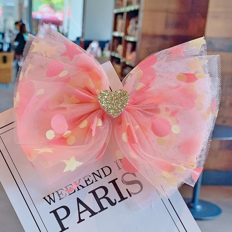 Colorido grande pequeno ponto hairpin super macio estrela malha cabelo arco clipes glitter decoração do coração hairgrips barrettes meninas acessórios: 1