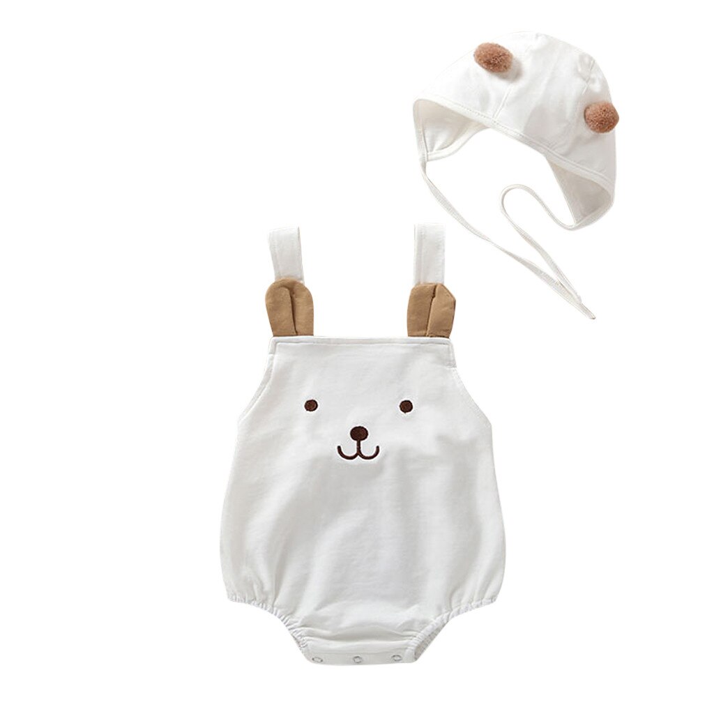 Ropa de 0 a 24 meses para niña, body con tirantes para niño, de dibujos animados con pompón pelele, traje de playa para niños, conjuntos de sombreros, mono de manga larga para bebé, niño y niña: Blanco / 12-18 Months
