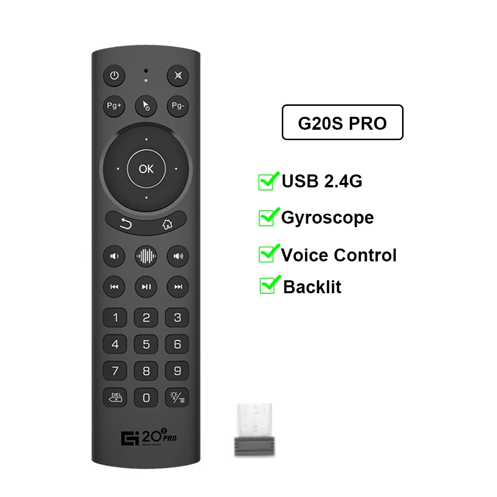 G20S PRO Inteligentny pilot głosowy 2.4G Bezprzewodowy podświetlany żyroskop BT5.0 Air Mouse Nauka na podczerwień dla Android TV Box G20 BTS Plus: WHITE
