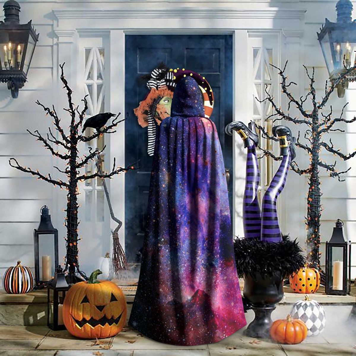 Planeta terra longo capa com capuz bruxa traje medieval cosplay capa halloween vampiro adulto unisex