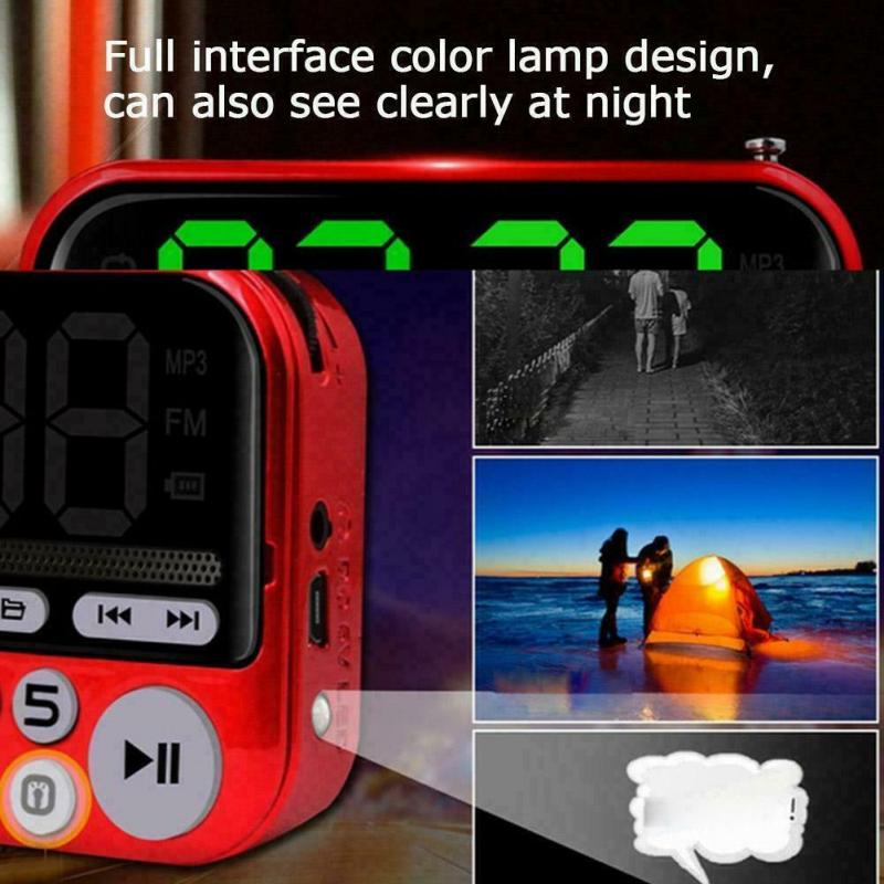 Portable Mini FM Radio Stereo Built-In Speakers Music Backlight Player Card Elderly Radio Time Display+timer Shutdown Home Radio