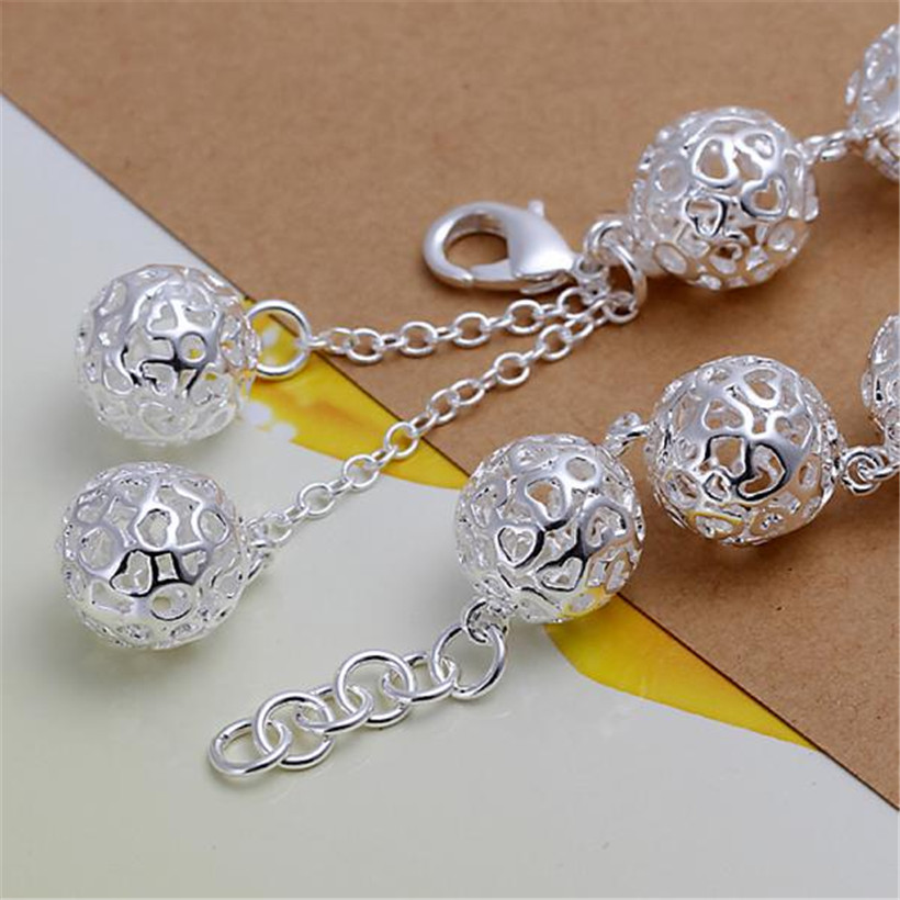 charm zilver kleur fijne 14MM bal holle kralen armband voor vrouw elegante sieraden H088