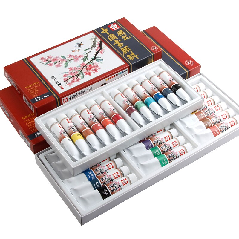 Japan Sakura Briefpapier Schilderij Materiaal Chinese Schilderen Pigment 12 Kleur 18 Kleur 24 Kleur Set Aquarel Verf