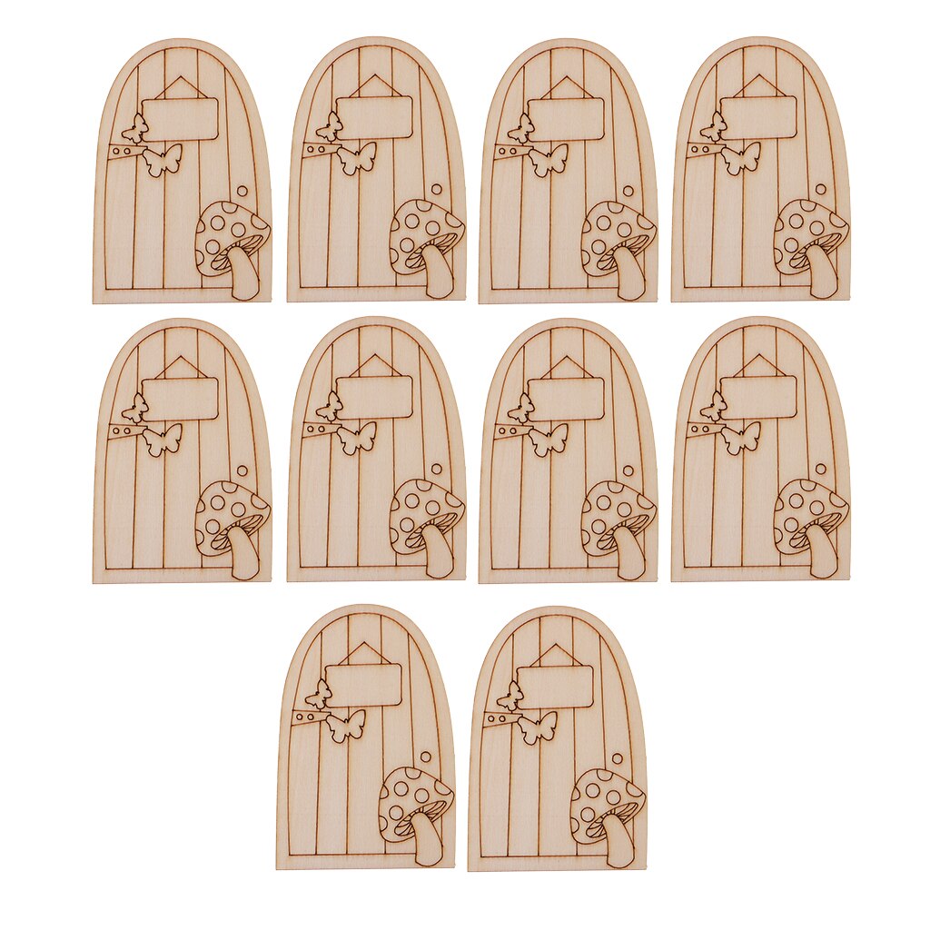 Set of 10 Small Mini Cut Wooden Fairy Elf Doors Unpainted 10cm Tall