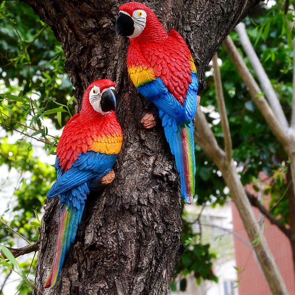 Simulation Resin Parrot Statue Toy Wall-mounted DIY Outdoor Garden Tree Decoration Animal Sculpture Garden Decoration Ornaments
