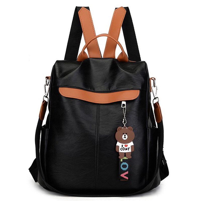 Vintage en cuir sacs à dos pour femmes grande capacité Simple étudiant sac Anti-vol dames sac de voyage sac à dos: Black