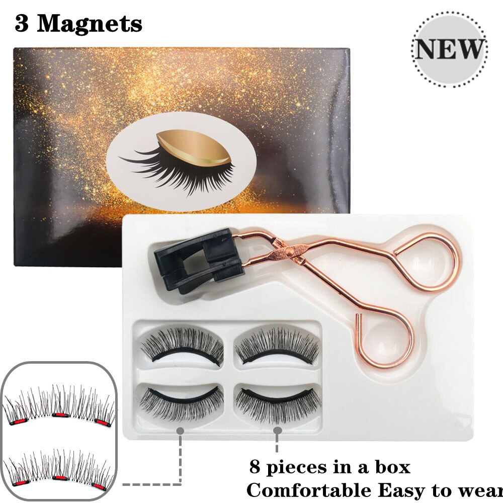 Neue 2 Paar 3D Natürliche Magnetische Wimpern, Handgemachte Wiederverwendbare Magnetische Falsche Wimpern Mit 3 Magnete Magnetische Wimpern