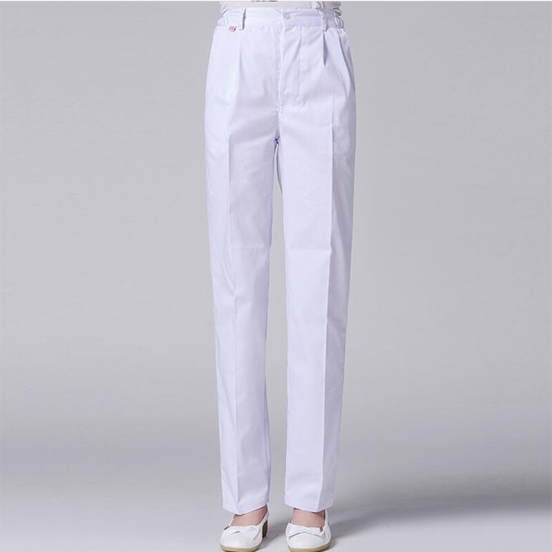 MSORMOSIA anti-wrinkle soft high work pants cotton care scrub two side pockets dental health work uniform ladies pants: White / XL
