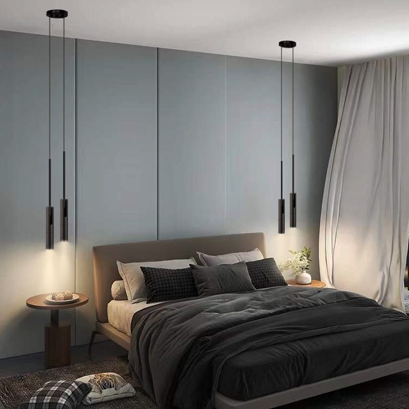 Nordische moderne schwarze Kronleuchter führte prägnante Pendel leuchte für Schlafzimmer Nachttisch Lesebar Kaffee Hängelampe einstellbarer Winkel