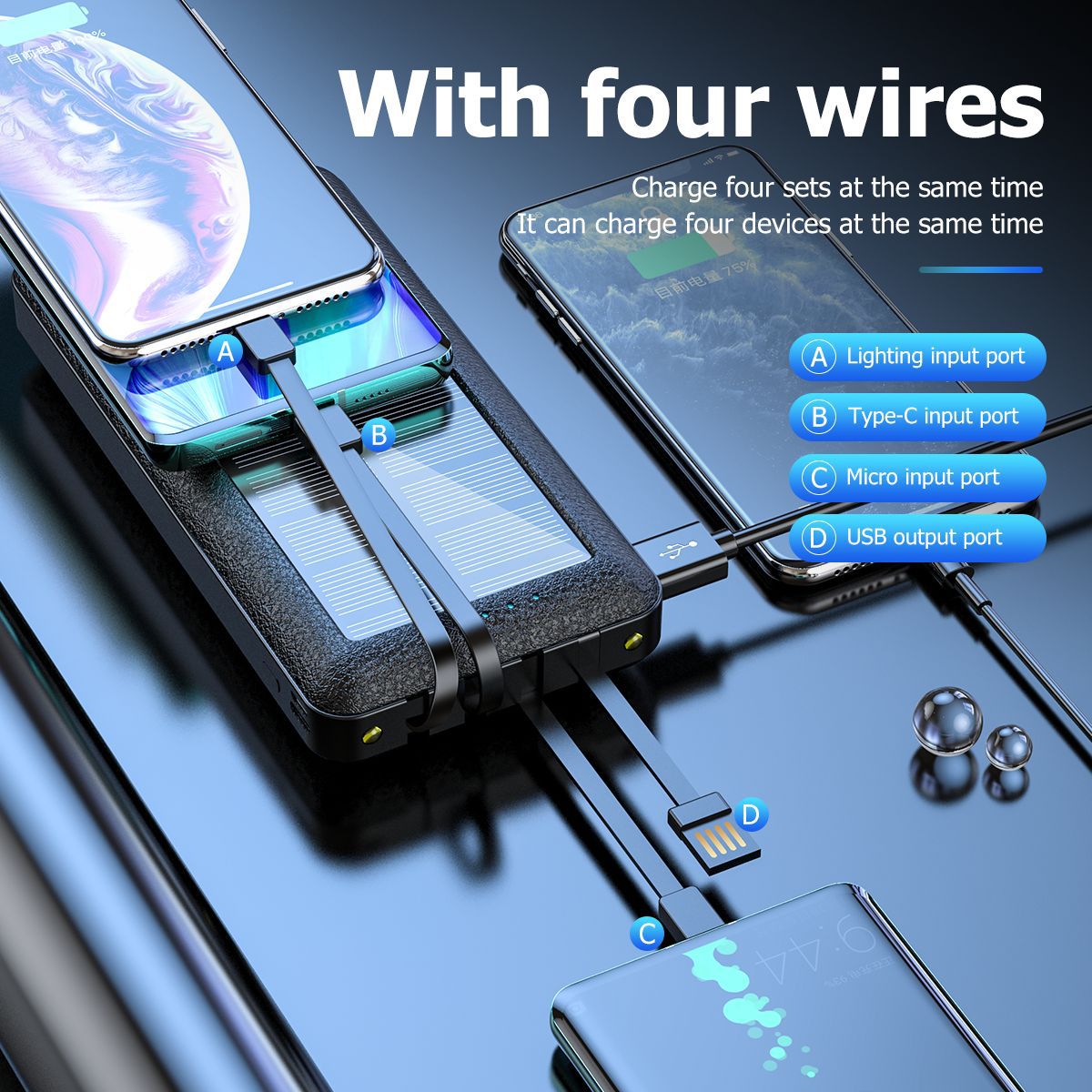 Large-capacity Solar Charger 80000mAh Mobile Power Bank Comes With Charging Cable Fast Charging External Battery Portable Charge