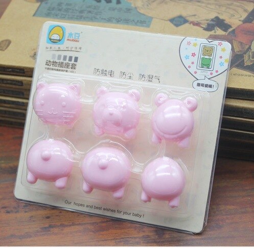 6 Pcs/lot Children Electrical Safety Protective Socket Cover Caps Cute Animals Baby Security Product Sets US USA Standard: Pink