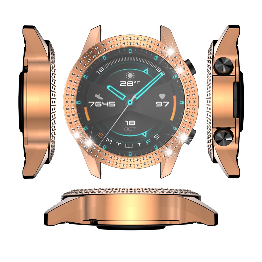 plating Silicone case For huawei watch GT 2E GT2E GT2 GT 2 46mm luxury screen protector smart band diamond coque fundas: Rose gold- / for GT 46MM