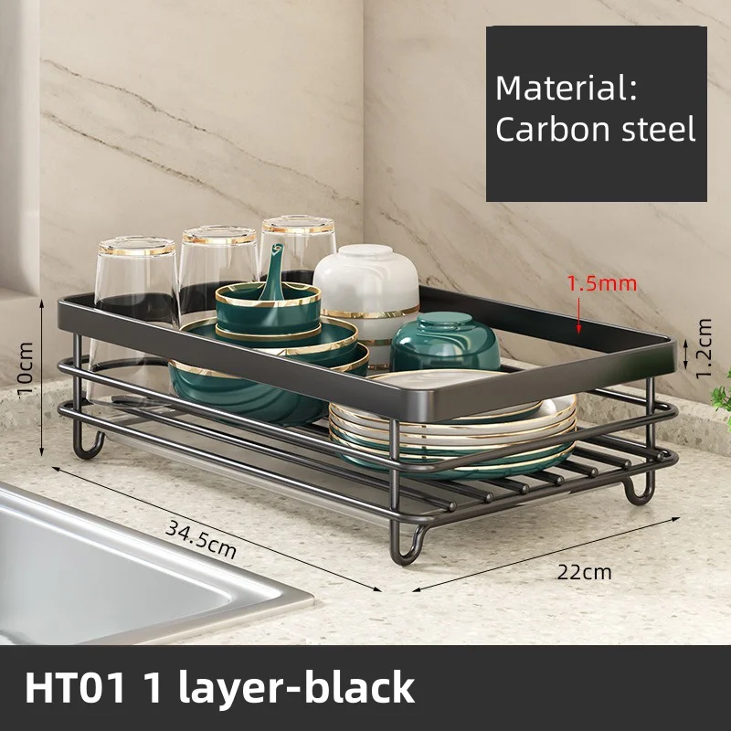 Stainless Steel 2-Tier Dish Drying Rack Large Rust-Proof Compact Kitchen Drainboard With Utensil Holder