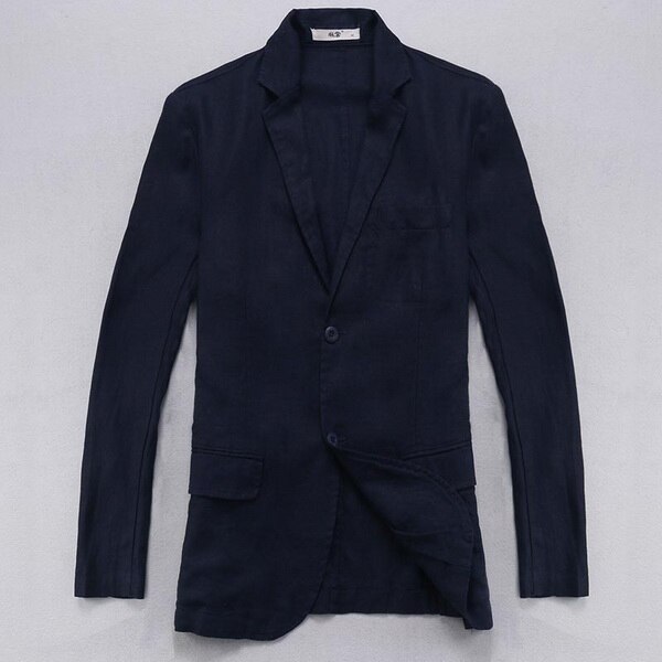 Italië brand blazer mannen linnen jas mannen casual solid jassen heren lente herfst jacket man vlas mode grote blazer masculino: navy blue / M