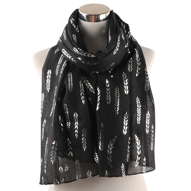 Foxmother fasjonable kvinner rosa hvit grå gul hveteblomst bronzing folie sliver skjerf til damer: Svart