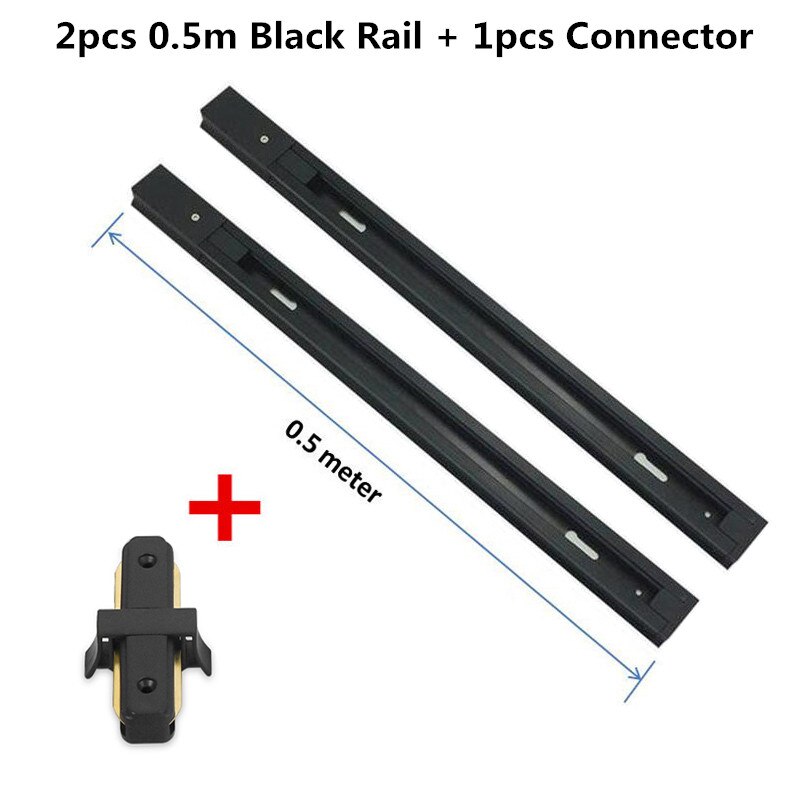 （2pcs/Lot）2 Phase Thick Aluminum 0.5M LED track rail Track light rail with connectors Universal rails track lighting fixture: 2pcs 0.5m Black Rail