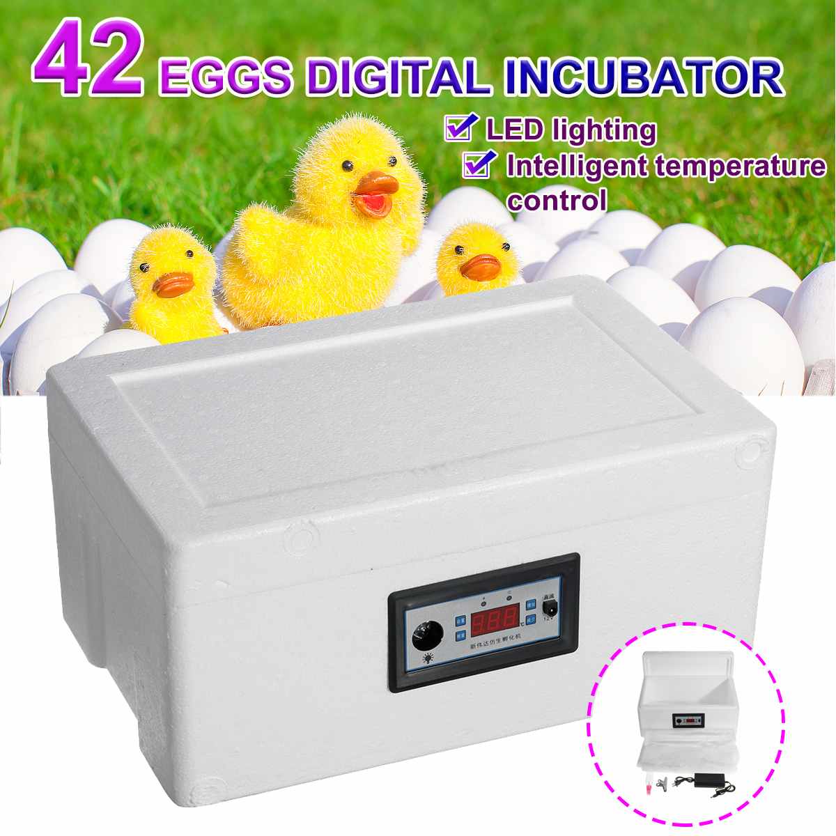 22/42 Eggs Incubation Box Digital Incubator Automatic Suitable for Hatching Snake Lizards Reptile Breeding Box with LED Lighting: 42 Eggs