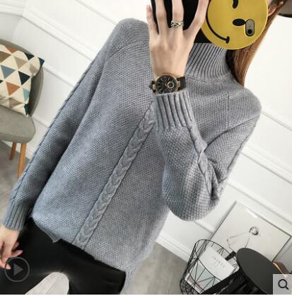 Women Turtleneck Winter Warm Sweater Long Sleeve Loose Casual Knitted Women Sweaters And Pullovers Female Jumper Tops: light grey / M