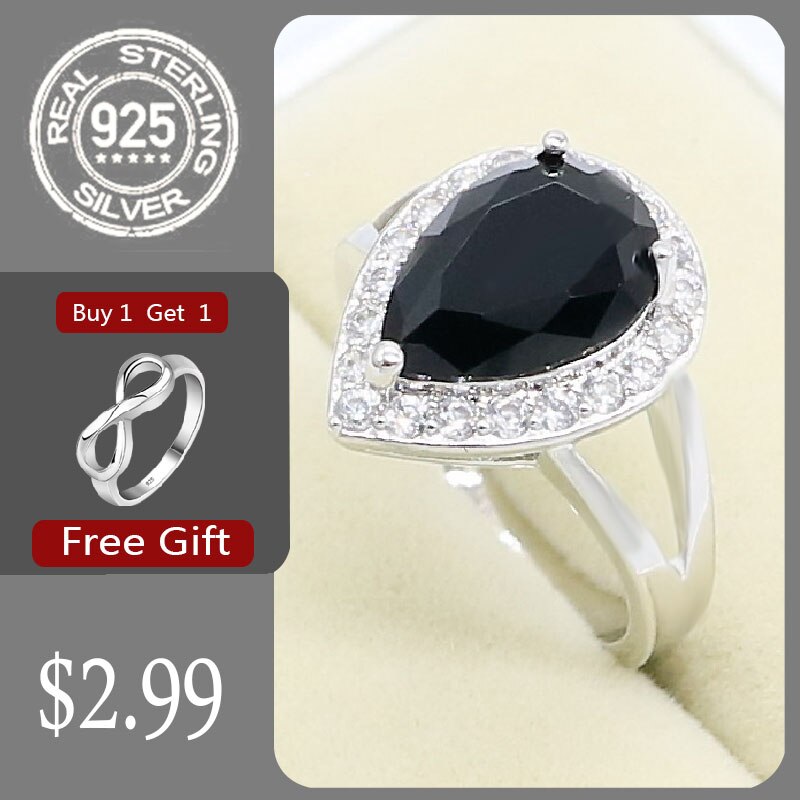 Water Black Topaz Green 925 Zilveren Ring Voor Vrouwen Bridal Sieraden Gratis: 6 / Black