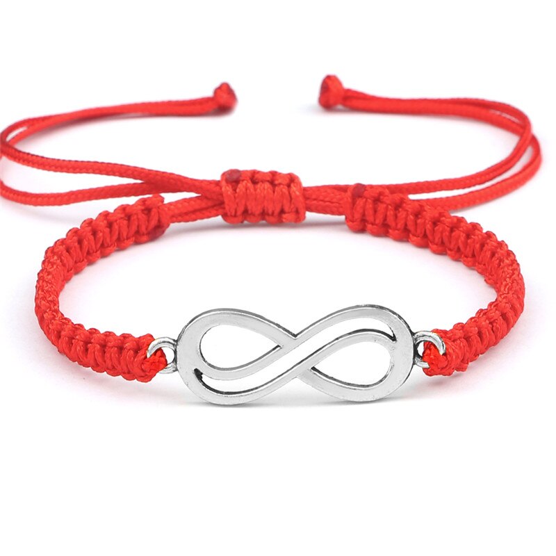 Glück Red String Geflochtene Armband Unendlichkeit Charme Einstellbar Paar Schwarz Weiß Grau Seil Armbänder für Frauen Männer Modeschmuck: Red-silver