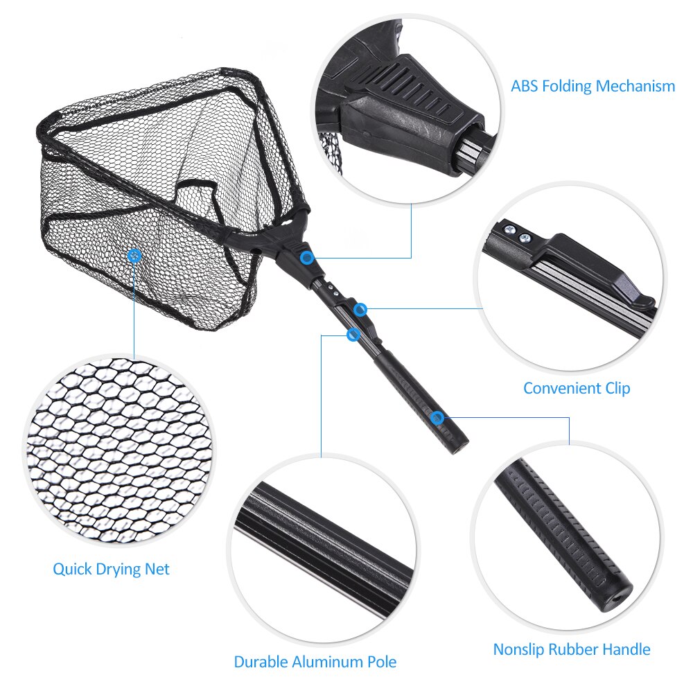 Lixada Folding Fishing Landing Net Portable Collapsible Triangular S/M Size Fly Fishing Net Fish Catching or Releasing