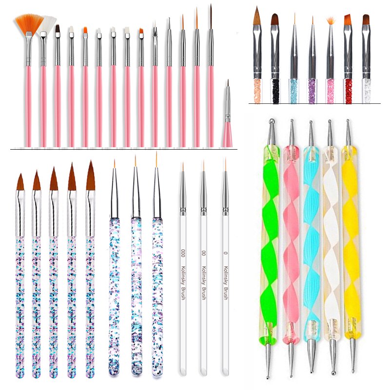 Juego de pinceles para uñas, pluma de doble punta, pincel para difuminado, pintura, Gel acrílico, herramienta de manicura artística