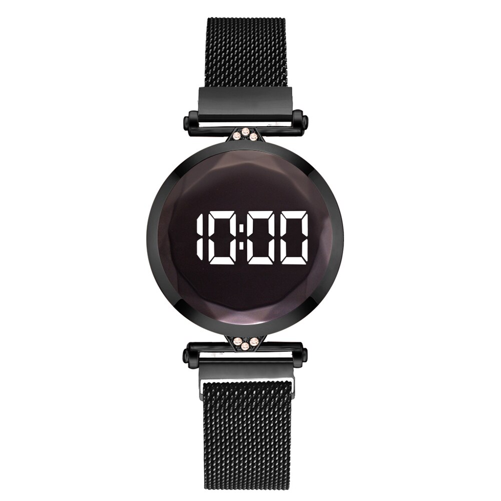 Mesh band led digitaal elektronisch horloge dames quartz polshorloge sieraden band horloge analoog polshorloge: Zwart