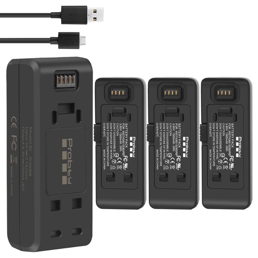 til insta 360 en  r 1300 mah batteri eller hurtiglader til insta 360 r kameratilbehør: 3 batterier med lader
