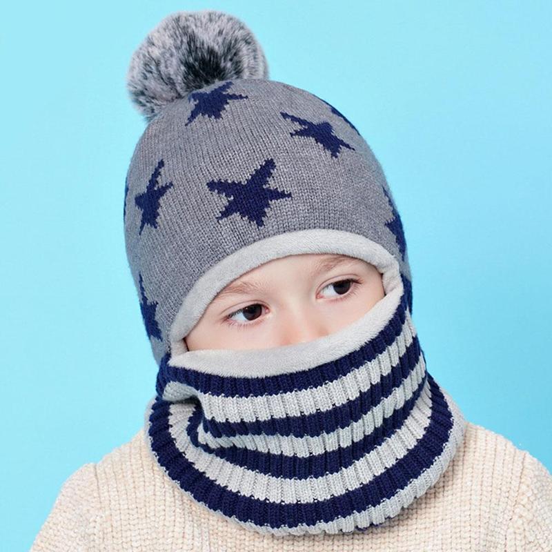 Kids Hat For Winter Head Neck Keeping Warm Cotton Knitting Crochet Beanie Cap Christmas Year