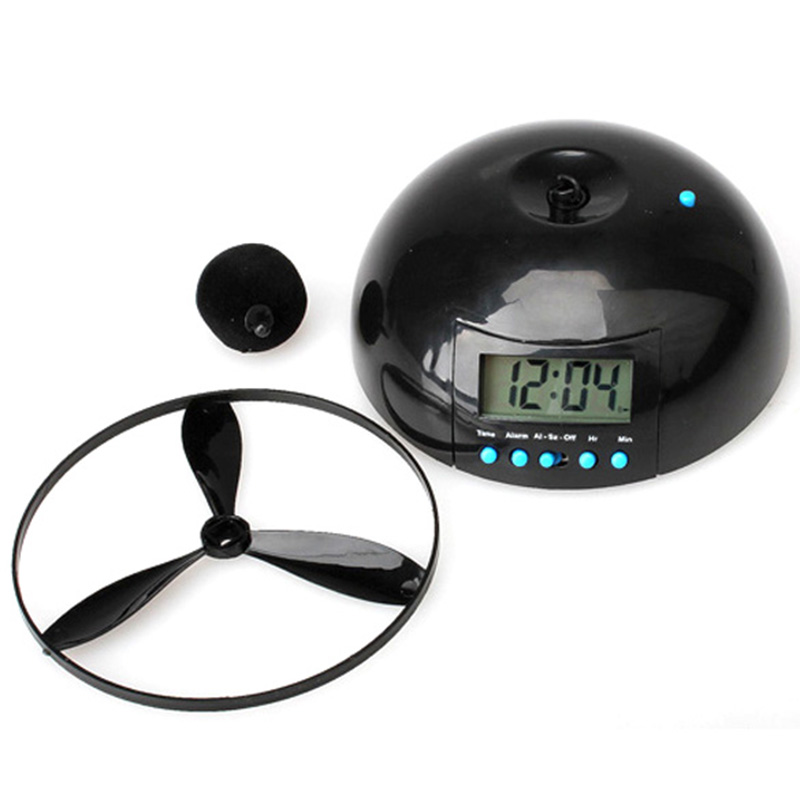 Toy With Clock Backlight Alarm Clock Flying Lazy Helicopter Black